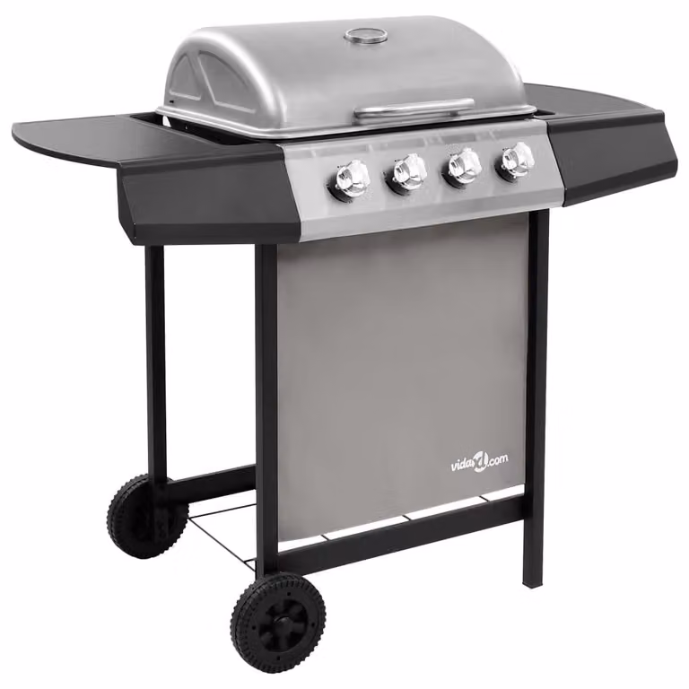 vidaXL gasgrill met 4 branders, zwart en zilver gekleurd