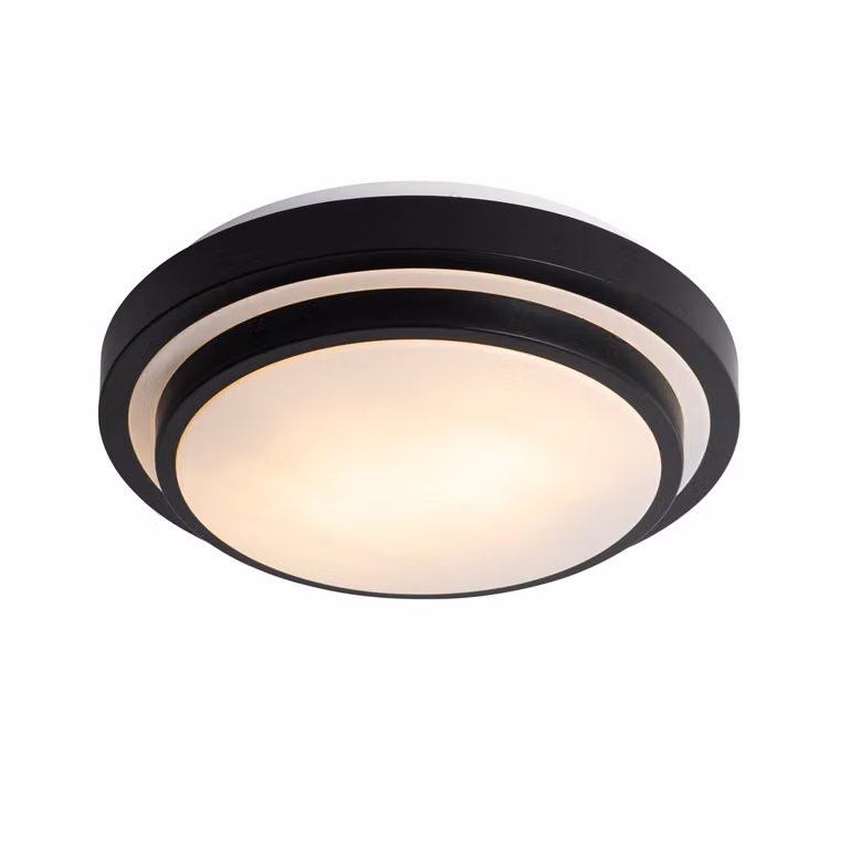 Qazqa Moderne Plafondlamp Zwart en Wit - IP44 - Rond - Metalen en Glazen Afwerking