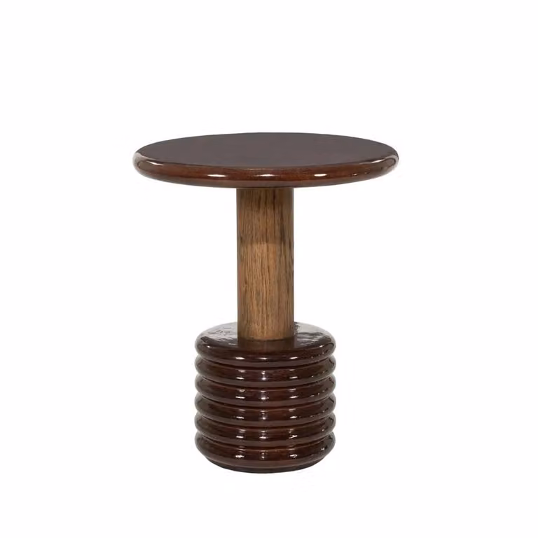Eleonora Ronde Bijzettafel Kyan High gloss beton en eiken, Bruin, B: 46 cm