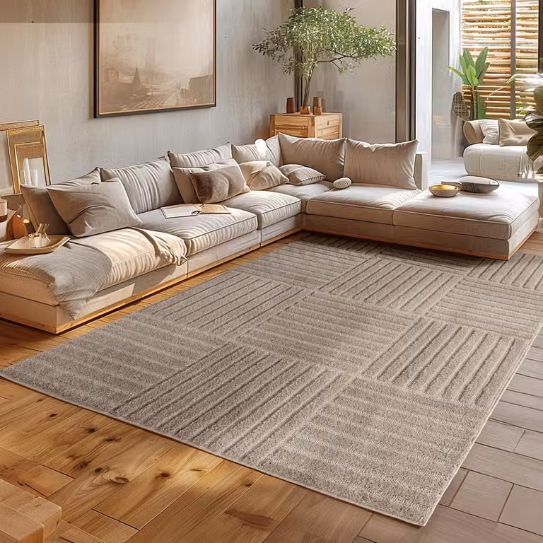Scandi Boho Woonkamer vloerkleed - Beige - Hoogpolig - 160 x 230 cm
