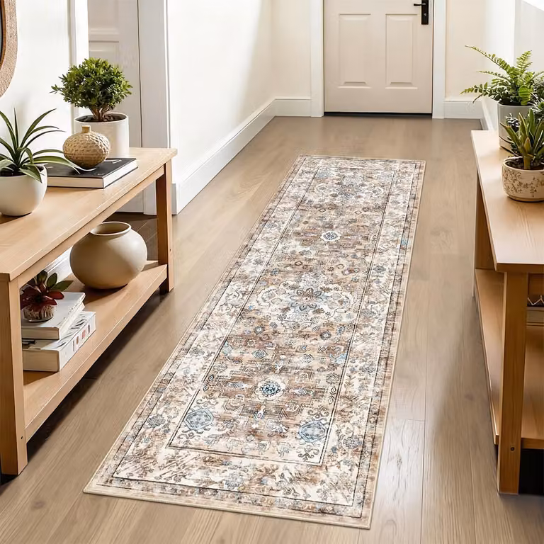 Vintage loper voor hal en woonkamer, boho design, polyester, 60 x 180 cm
