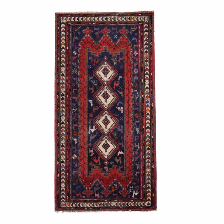 home24 Afshar Laagpolig vloerkleed blauw wol B: 105 cm, L: 214 cm
