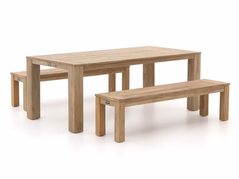 ROUGH Furniture Picknickset voor 6 personen, 3-delige tuinset van bruin teakhout
