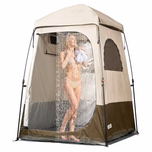 VEVOR Douchecabine met 1 ruimte, waterdichte toilettent en omkleedtent, B/D/H: 145 x 145 x 215 cm, kleur: beige/groen