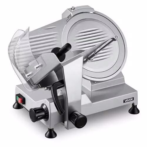 VEVOR Elektrische vleessnijmachine, 320 W, zilver, met 300 mm mes en instelbare snijdikte van 0-15 mm