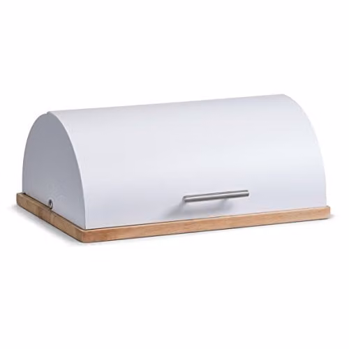 Zeller Broodtrommel wit met hout en metaal B/D/H: 39 x 16,3 x 28 cm