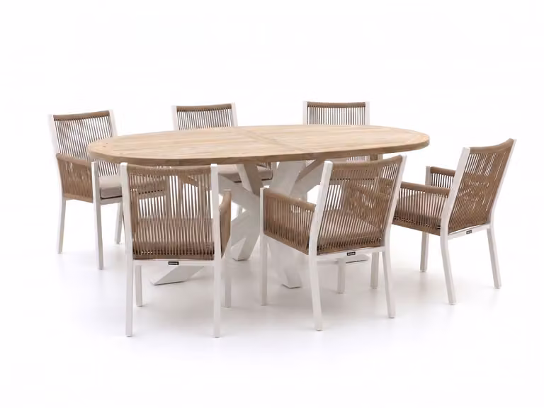 Manifesto Furniture Diningset Manifesto - 7-delige tuinset van teakhout voor 6 personen - Bruin/Wit