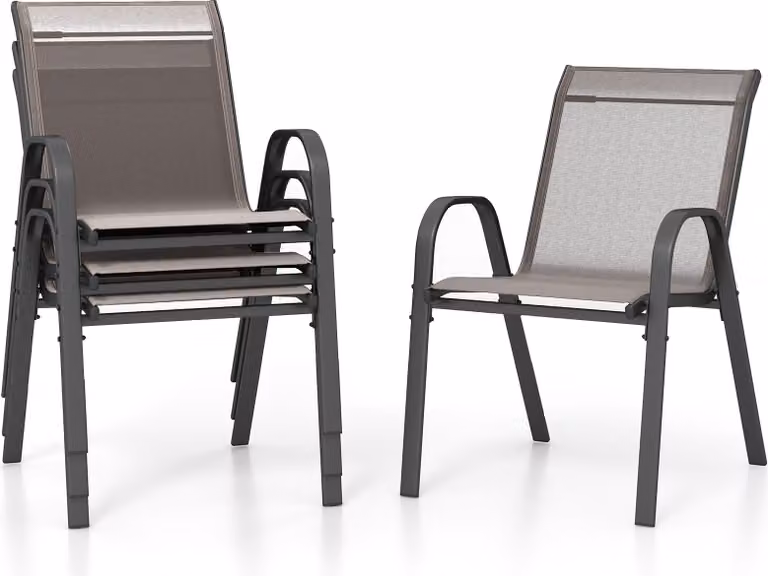 Costway Set van 4 Stapelbare Tuinstoelen met Armleuningen, Grijs