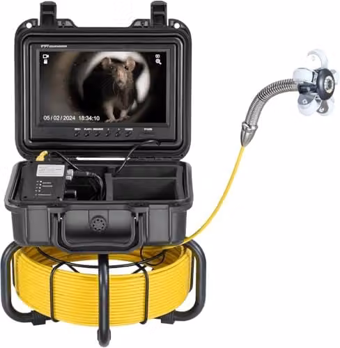 VEVOR Rioolcamera met 50 meter kabel, zelfnivellerende buisinspectiecamera met 9 inch 1080P HD-scherm, 36x zoom, IP68 waterdicht en 12 LED-lampjes, zwart