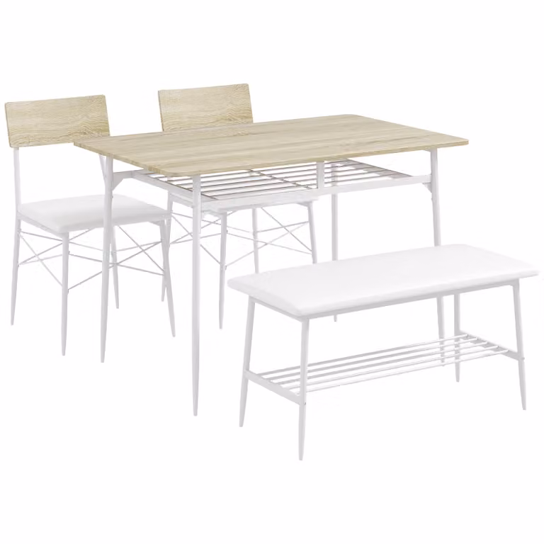 HOMCOM 4-delige eettafelset met 2 stoelen en 1 bank, wit met kunstleer en staalframe, B/D/H: 110 x 70 x 70 cm