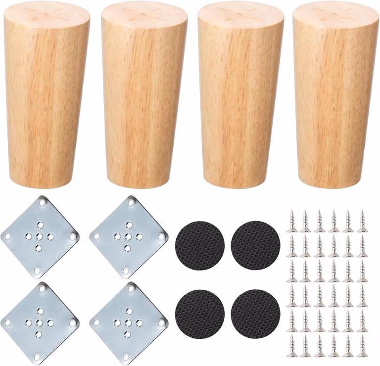 Set van 4 houten meubelpoten recht en conisch voor bank, kast of stoel, 10 cm