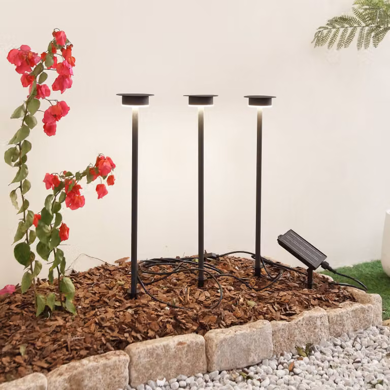 Lindby Lyris LED lamp op zonne-energie, set van 3, zwart, aluminium, warm wit licht (3000 K)