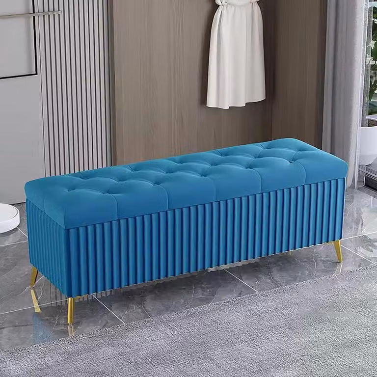 Moderne fluwelen bank met verborgen opbergruimte en schoenenkruk in grijs, B/D: 100 x 39 cm