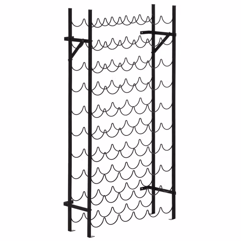 HOMCOM Wijnrek Wandmontage Zwart Metaal met 10 Vakken voor Maximaal 60 Flessen, H x B x D: 118 x 63 x 20,5 cm