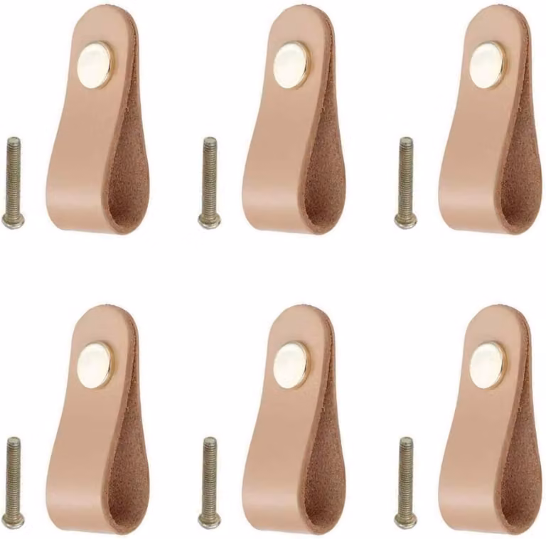 Set van 6 PU lederen handgrepen voor laden en kasten inclusief schroeven
