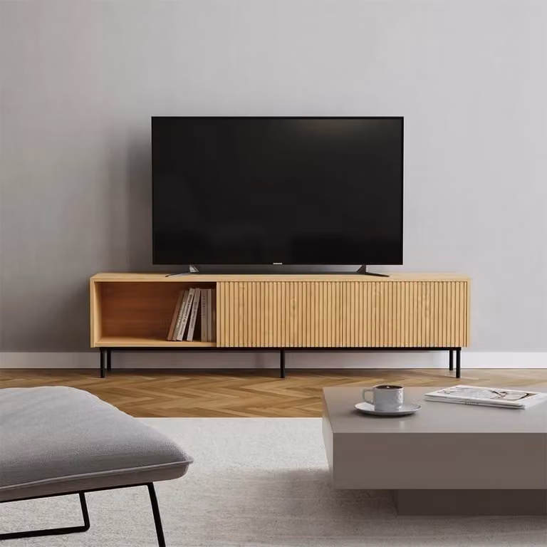 Bronx71 Tv-meubel Ray in beige eiken met houtfineer, breedte: 180 cm
