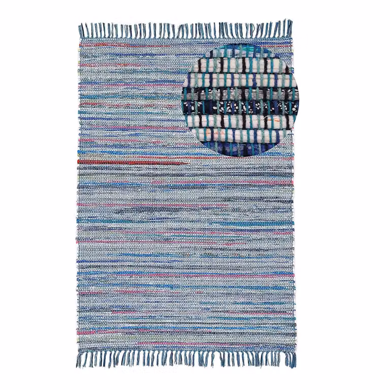 home24 Kelim Chindi katoenen vloerkleed blauw B: 60 cm, L: 110 cm
