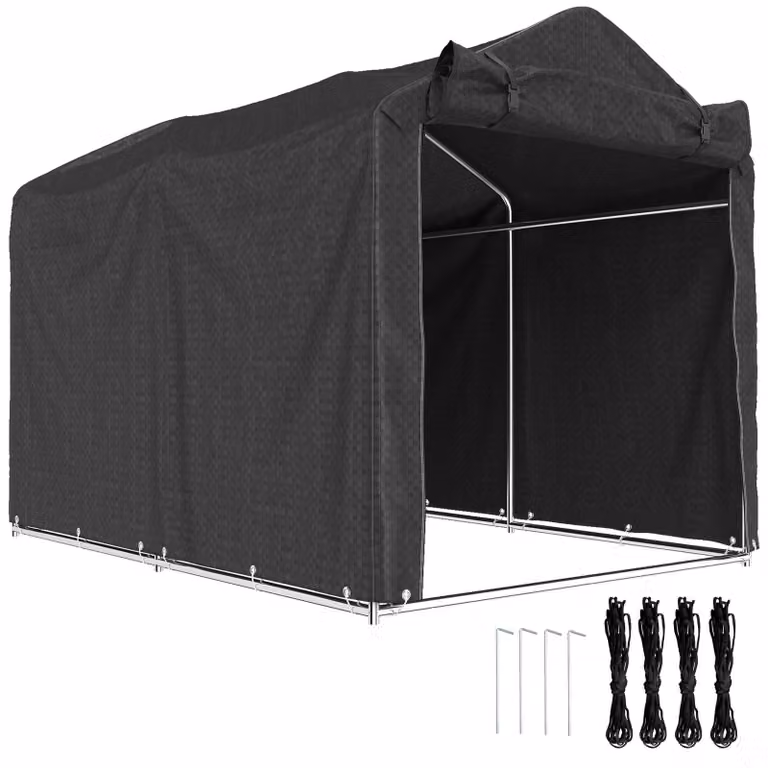MH Handel GmbH Waterdichte en UV-bestendige garagetent met deur, zwart, B/D/H: 220 x 157 x 165 cm