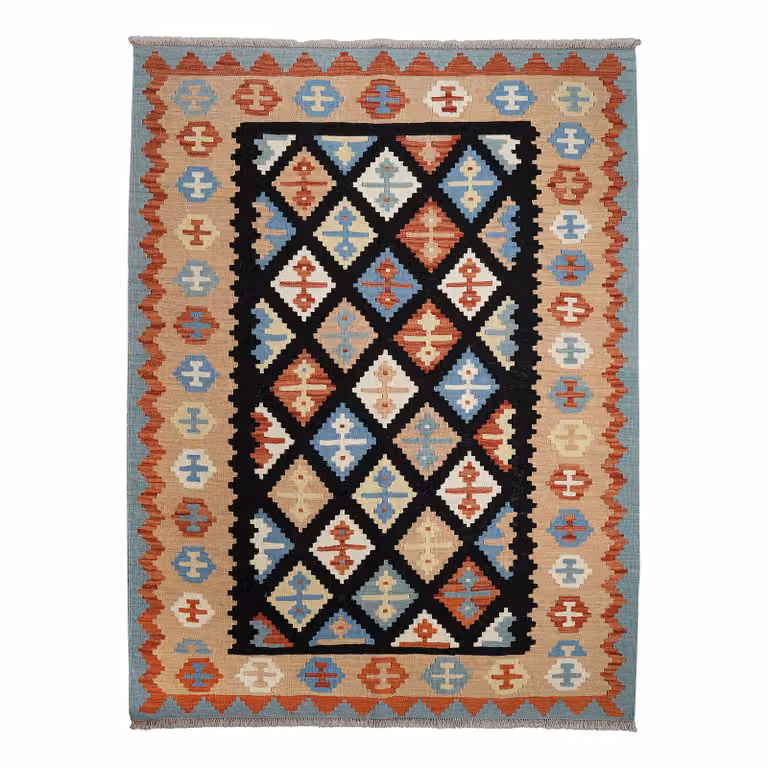 home24 Kelim Gashgai laagpolig vloerkleed rood multicolor wol B: 156 cm, D: 204 cm