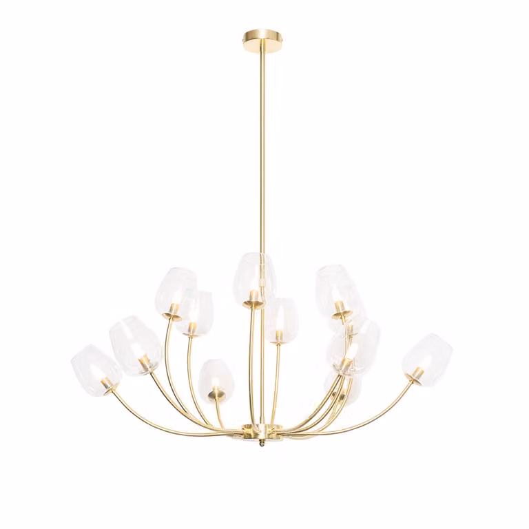 QAZQA Elien Klassieke Hanglamp met 12 lichten in Goud/Messing en Glas, Ø 86 cm