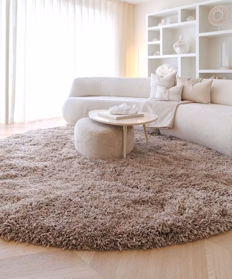Nordic Weavers Shaggy vloerkleed rond Sveve zandkleur - Diameter: 160 cm