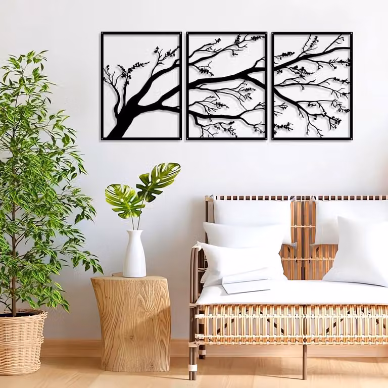Dailygoods Muurdecoratie Metalen Tak Set van 3 - Wanddecoratie Boom voor de Woonkamer