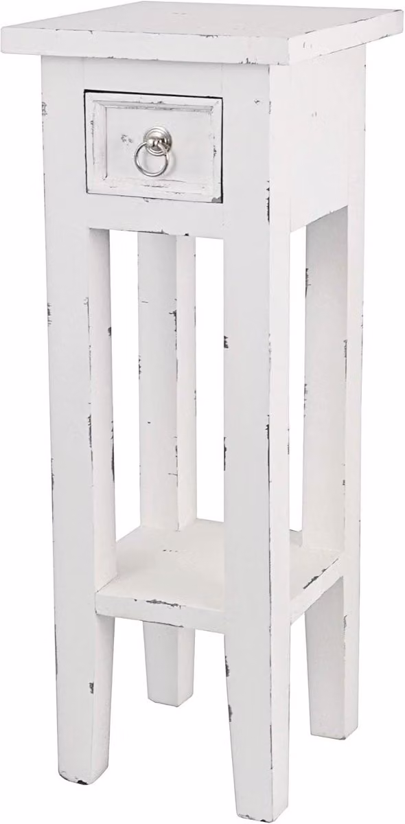 Bijzettafel Shabby Grijs met Lade - Vintage Houten Telefoontafel voor Bloemen en Decoratie