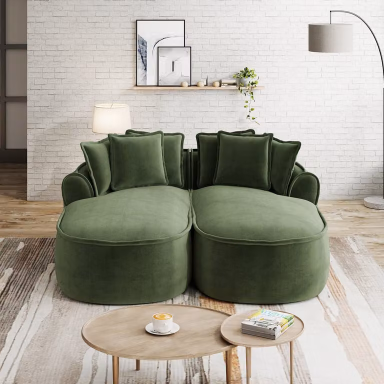 DESMIU Slaapbank Groen - Modulaire 2-Zits Scandinavische Bank met Slaapfunctie en Kussens - Breedte: 184 cm