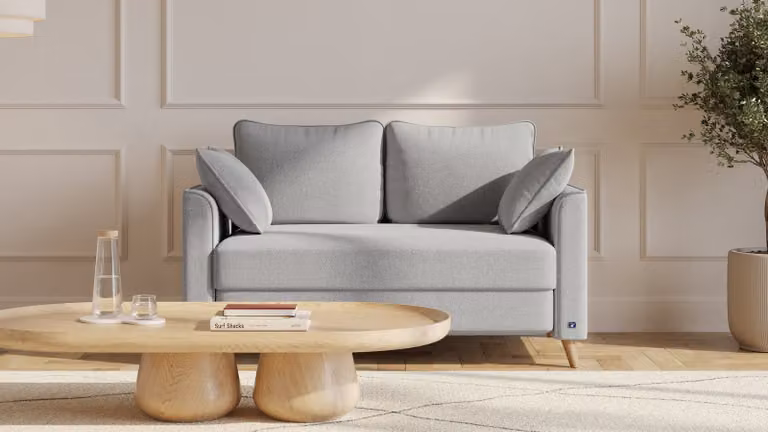 Flow BRUNO slaapbank met massief houten frame en boxspringcomfort, Silver Grey, Breedte: 120 cm