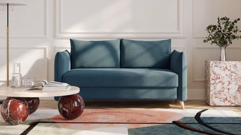 BRUNO slaapbank met boxspringcomfort in petrol/turquoise, massief houten frame, Breedte: 140 cm