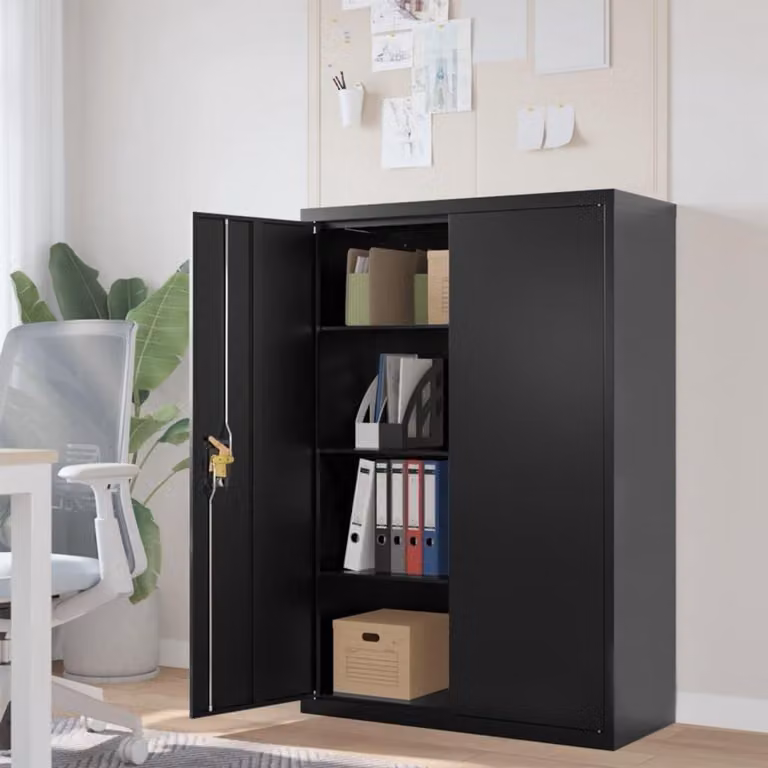 Zwarte metalen dossierkast voor documenten en archivering, B/D/H: 90 x 40 x 140 cm