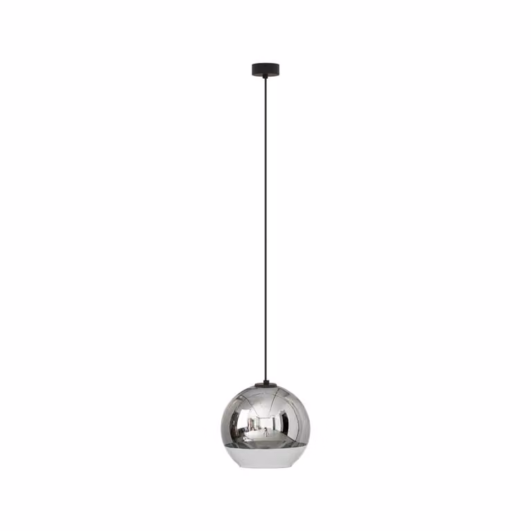 Lyora Globe Plus M Bol hanglamp van glas en metaal in zilver en transparant, Diameter: 25 cm