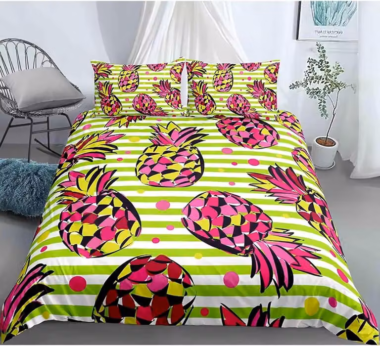 Dekbedovertrek set met slopen in kleurrijk ananas design, 160 x 200 cm