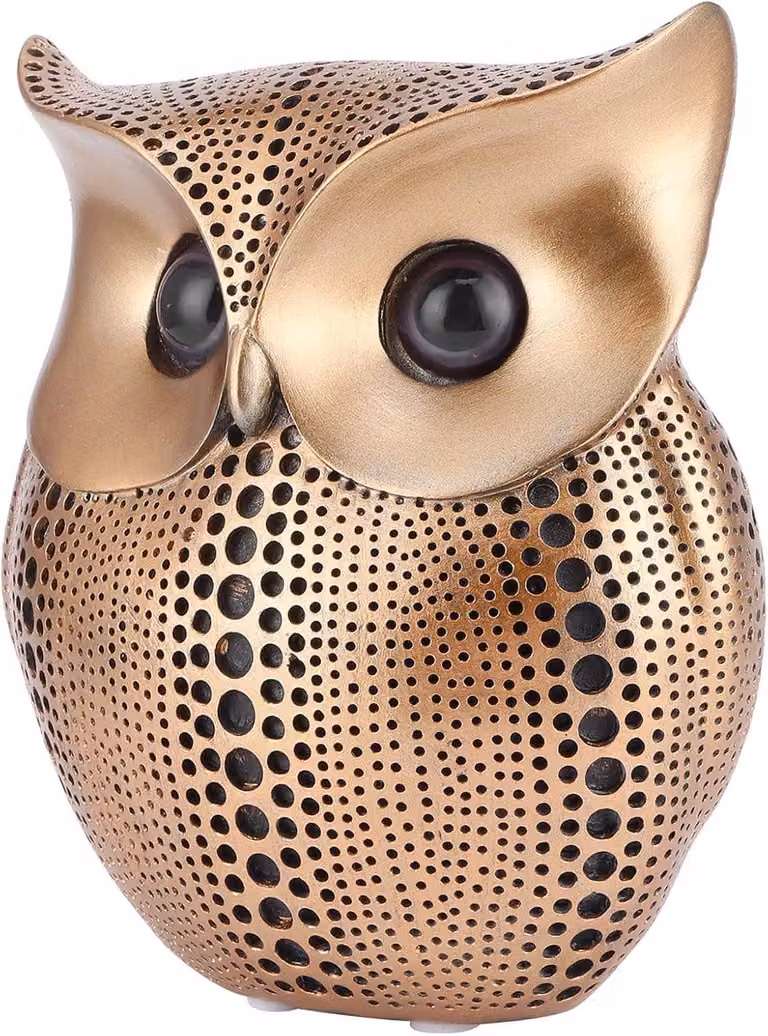 Uil Standbeeld Hars Sculptuur Woon Decoratie Goud Zwart Hoogte: 15 cm