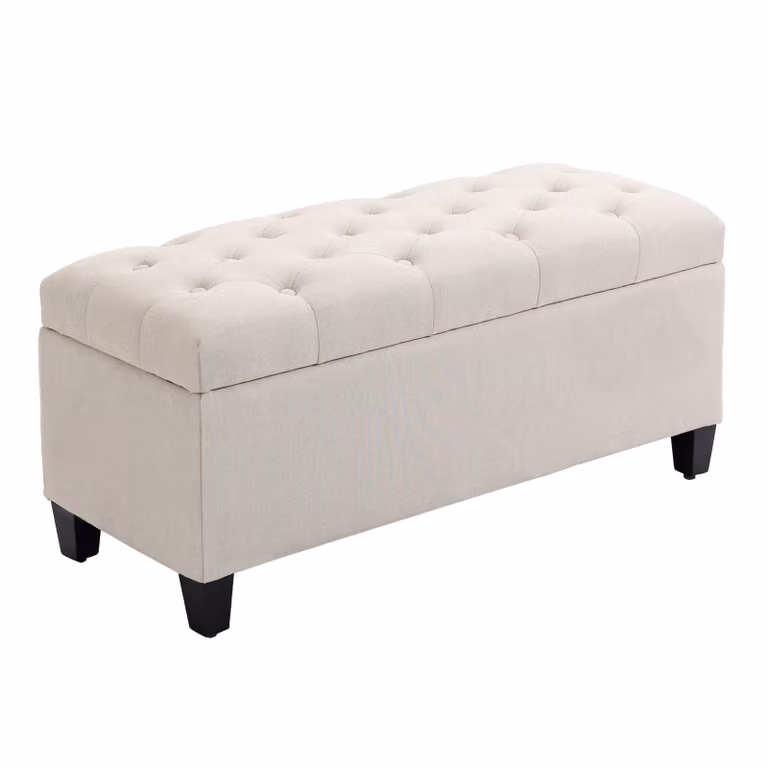 HOMCOM Opbergbank Crème Wit, Gestoffeerde Multifunctionele Bank met Opbergruimte voor Gang of Slaapkamer, B/D/H: 100 x 40 x 44 cm