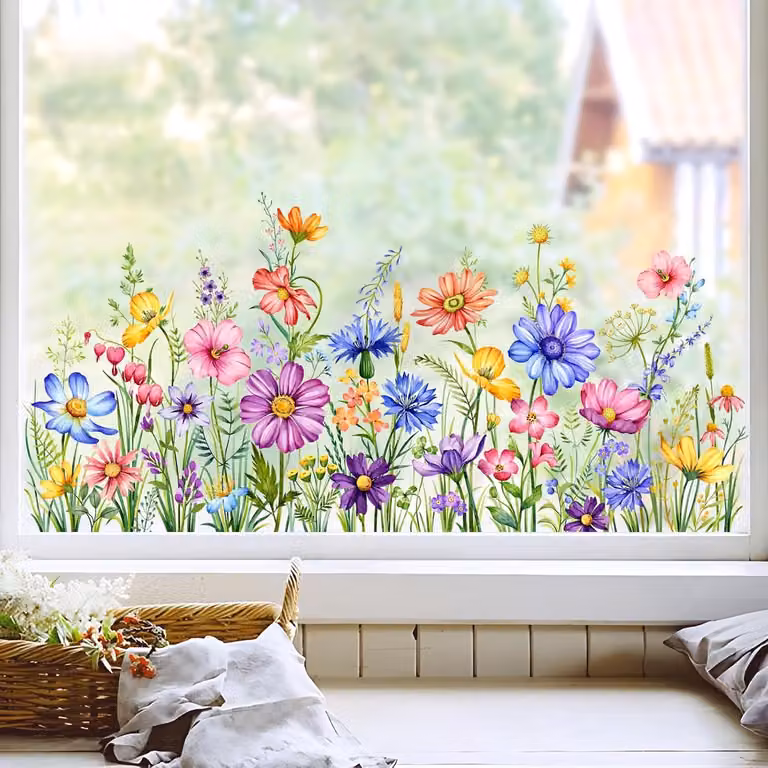 Lente en Zomer Bloemen Raamstickers voor een Kleurrijke Decoratie met Wilde Bloemen