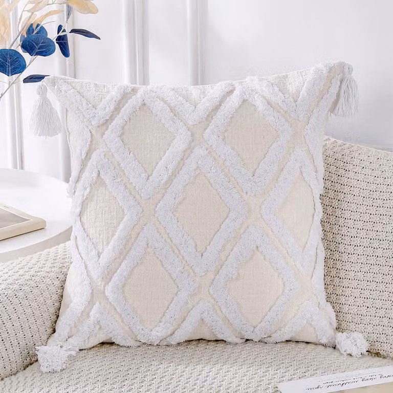 Decoratieve Pluche Sierkussenhoezen Vierkant Boho Woonkamer Bank Wit
