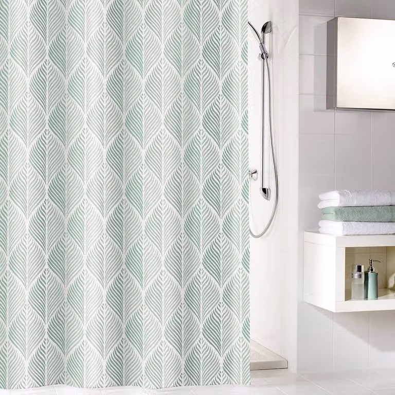 home24 Douchegordijn Leaf groen polyester B: 180 cm, H: 200 cm