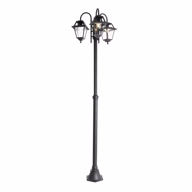 Qazqa Klassieke Buitenlantaarn Zwart 3-Lichts IP44 Hoogte: 235 cm