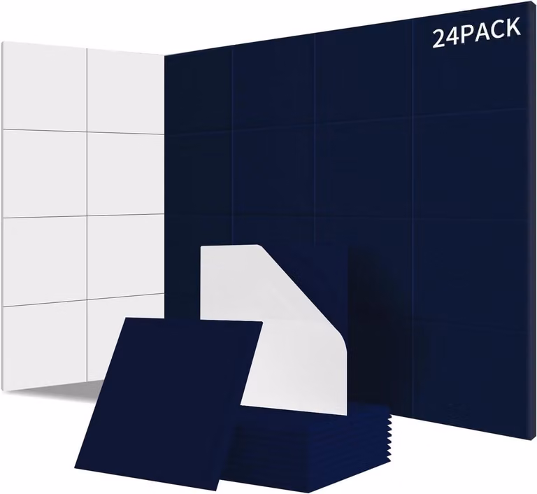 Pak van 24 zelfklevende akoestische panelen voor geluidsisolatie van wanden en deuren, 100% polyester, NRC 0,95, sterrenhemelblauw