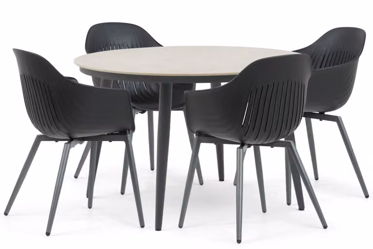 Lifestyle Garden Furniture Lissabon/Vienna eettafelset met ronde tafel van 120 cm, beige, aluminium