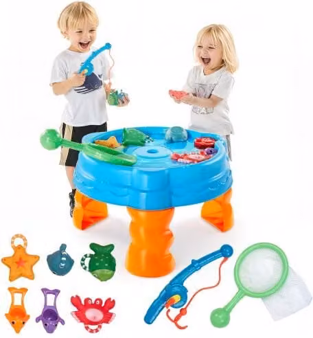 VEVOR Waterspeeltafel met 9 accessoires, blauwe en meerkleurige speeltafel voor kinderen