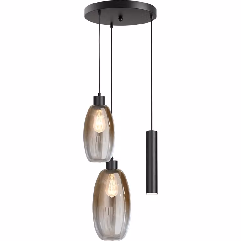 Masterlight Vide hanglamp Olive - Zwart - 2x Glas - Ø35cm