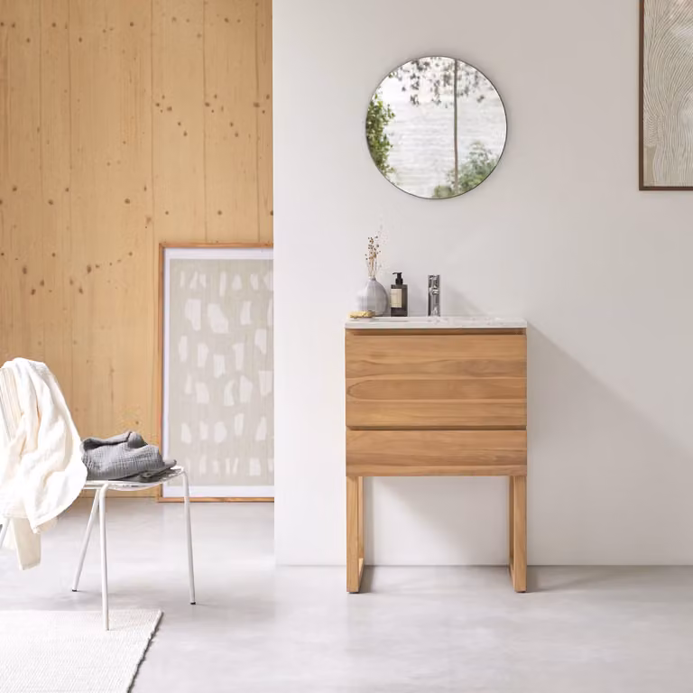 Tikamoon Edgar Badkamermeubel van massief teakhout en Moon Premium Terrazzo - Lichtbruin