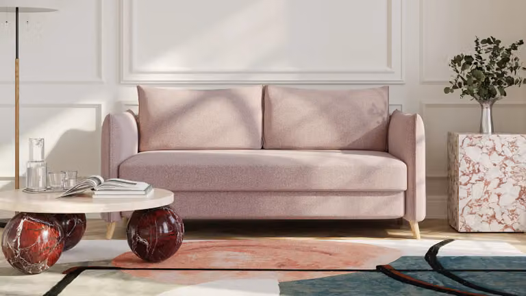 BRUNO slaapbank Aurora Blush 160 cm met massief hout en boxspringcomfort