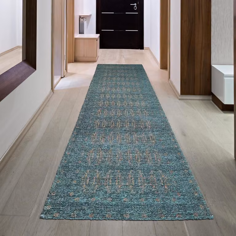 Modern Oosters Gangkleed Petrol Goud voor Hal en Woonkamer - 80 x 300 cm