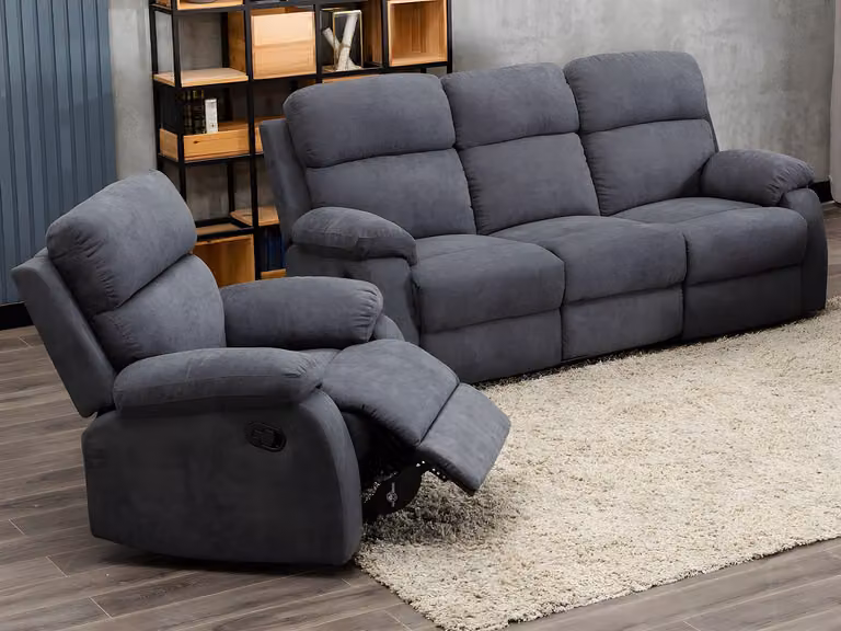 Vente-unique Tolzano Relaxzitbank en fauteuil van stof met handmatig mechanisme - Antraciet