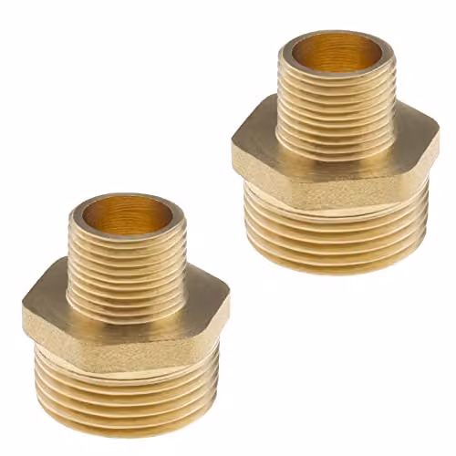 VGOL Set van 2 Messing Dubbele Reducer Pijp Adapters van 3/4 inch naar 3/8 inch Mannelijk