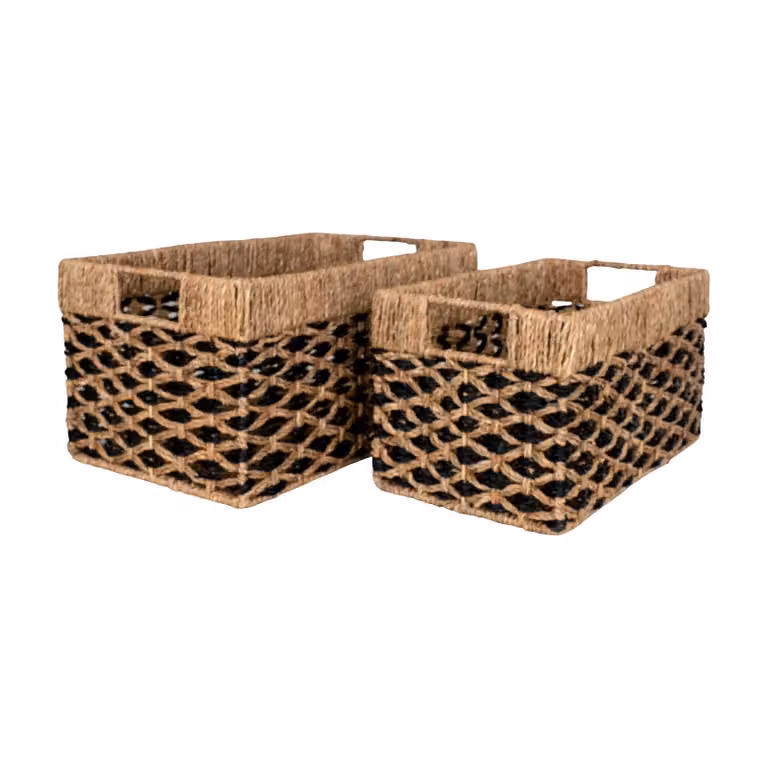 QUVIO Mandenset Vienna Zeegras Zwart/Natuurlijk - Set van 2
