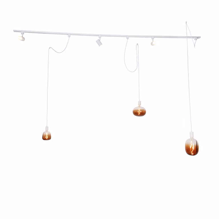 Qazqa 1-fase railsysteem met 3 spots en hanglampen, wit, modern metalen design